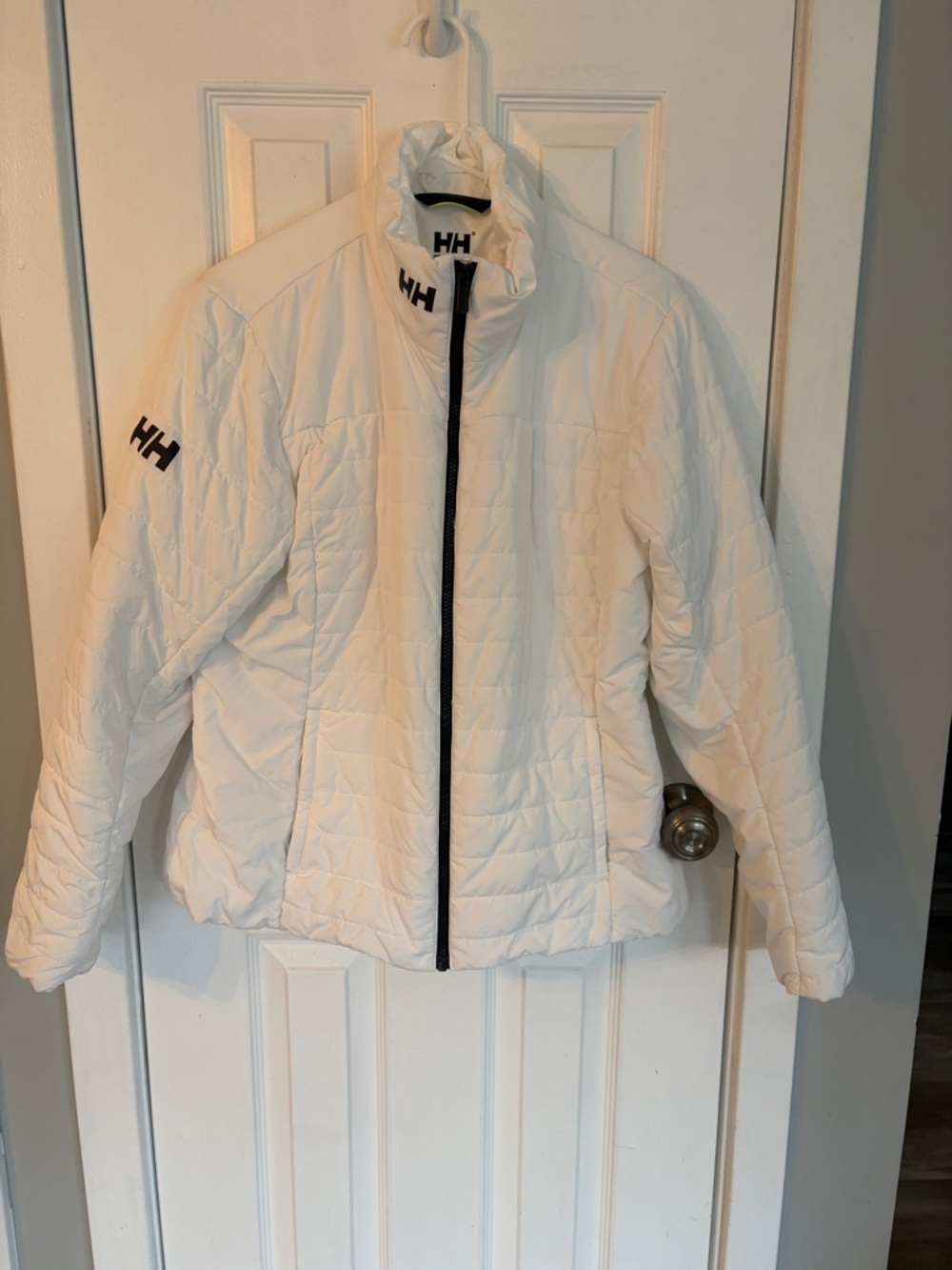 Helly Hansen White Quilted Puffer Jacket with Navy Blue Trim
